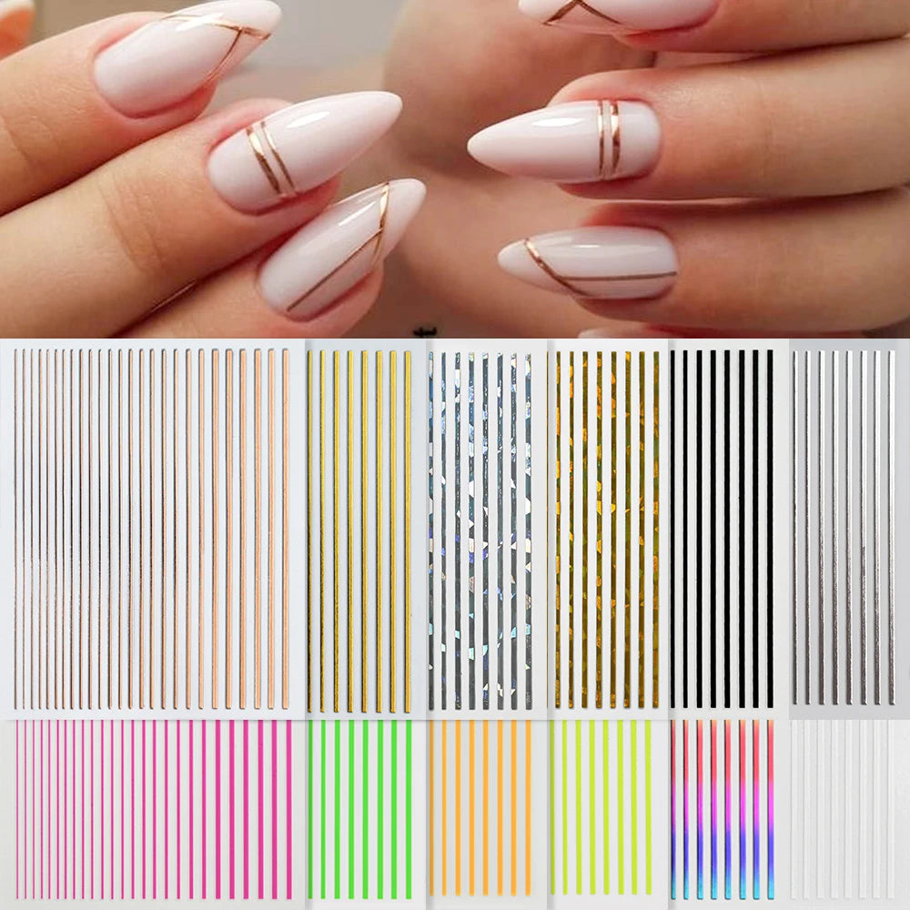 3D Curved Stripes Stickers for Nails - 6/8/12 Sheets
