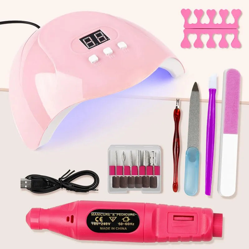 Professional Manicure Kit with UV LED Lamp and 20,000 RPM Electric Nail Drill