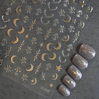 Pack of 3D Holographic Stickers with Stars, Sun, Moon, and Fairies Motif - 4 Sheets