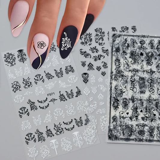 3D Floral and Line Leaf Stickers Pack - 6 Sheets