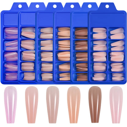 Nude Coffin Fake Nail Tips - 100 High-Quality Pieces (10 Sizes)

