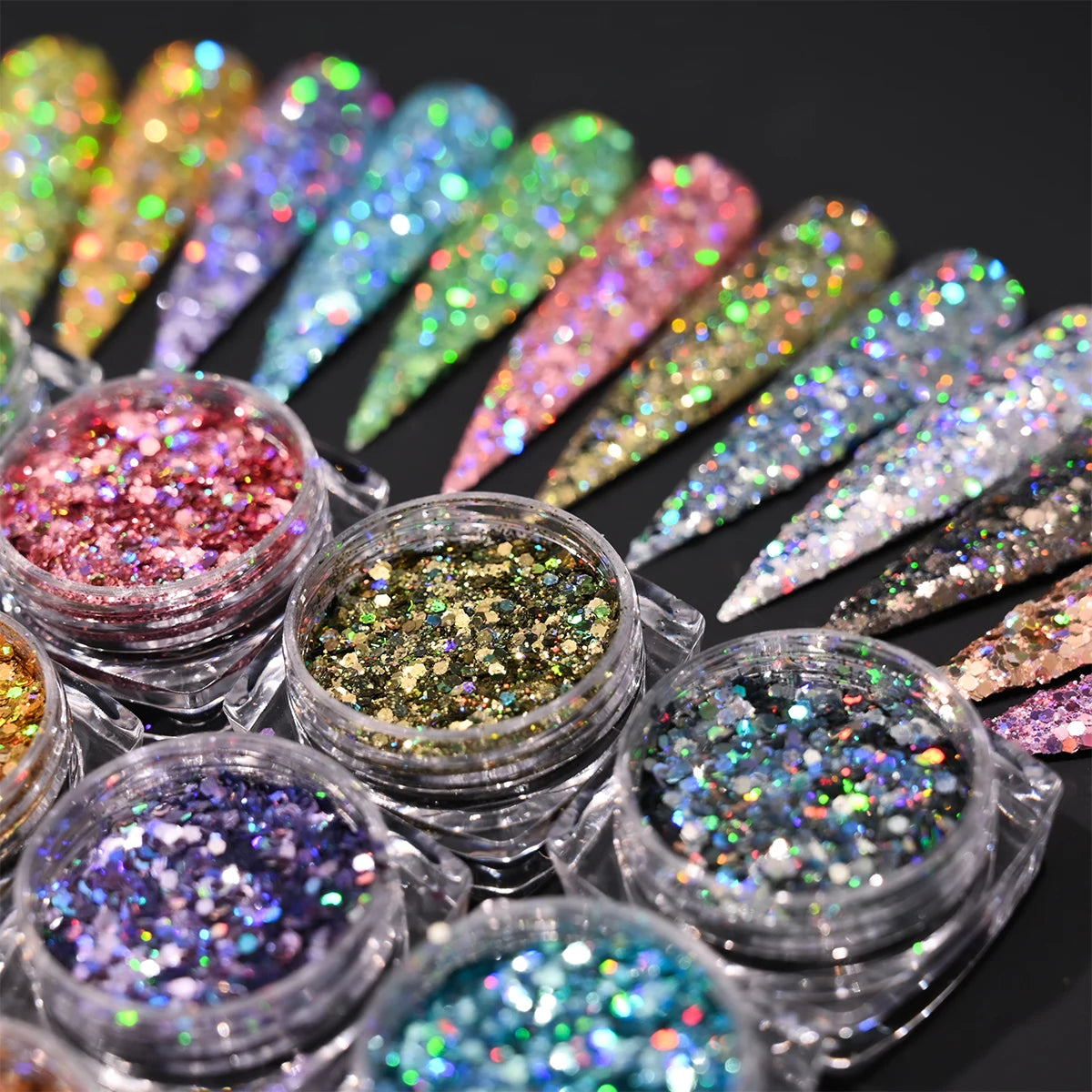 Glitter Nail Powder Set – 12 Colors (3g per Jar)