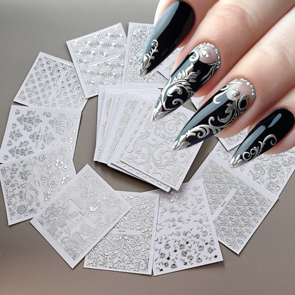 Pack of 3D Metallic Stickers with Floral Vine and Silver Lace Design - 30 Sheets