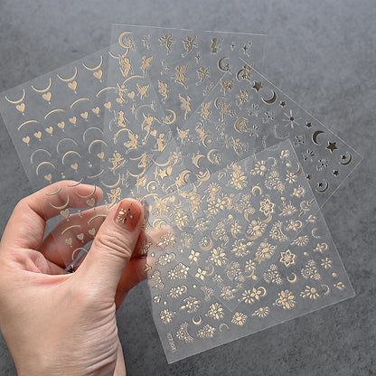 Pack of 3D Holographic Stickers with Stars, Sun, Moon, and Fairies Motif - 4 Sheets