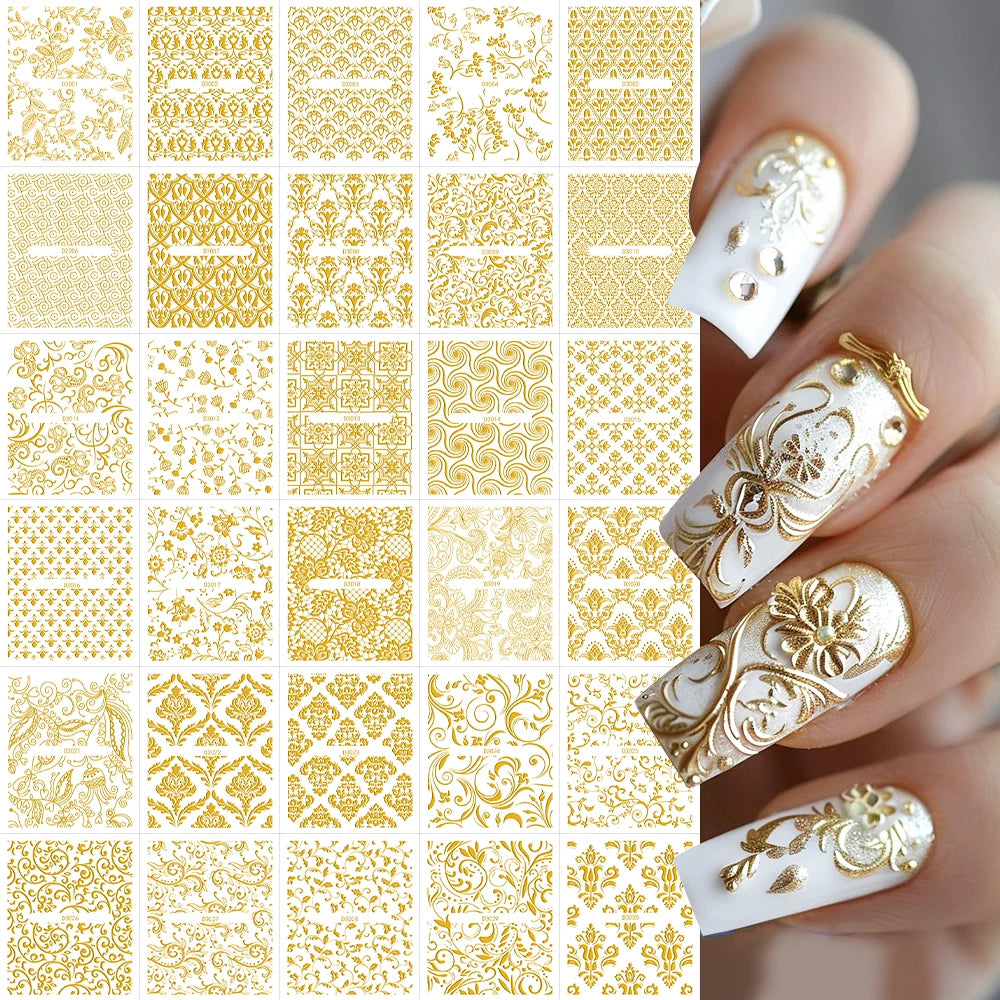 Pack of 3D Metallic Stickers with Floral Vine and Silver Lace Design - 30 Sheets