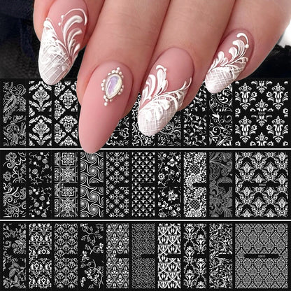 Pack of 3D Metallic Stickers with Floral Vine and Silver Lace Design - 30 Sheets