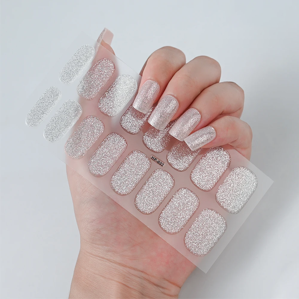 Semi-Cured Gel Nail Wraps with Glitter in Various Colors