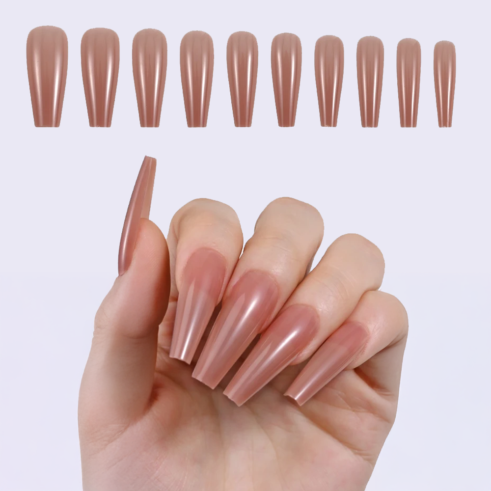 Nude Coffin Fake Nail Tips - 100 High-Quality Pieces (10 Sizes)

