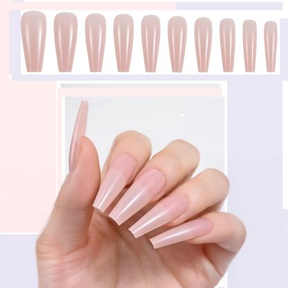 Nude Coffin Fake Nail Tips - 100 High-Quality Pieces (10 Sizes)

