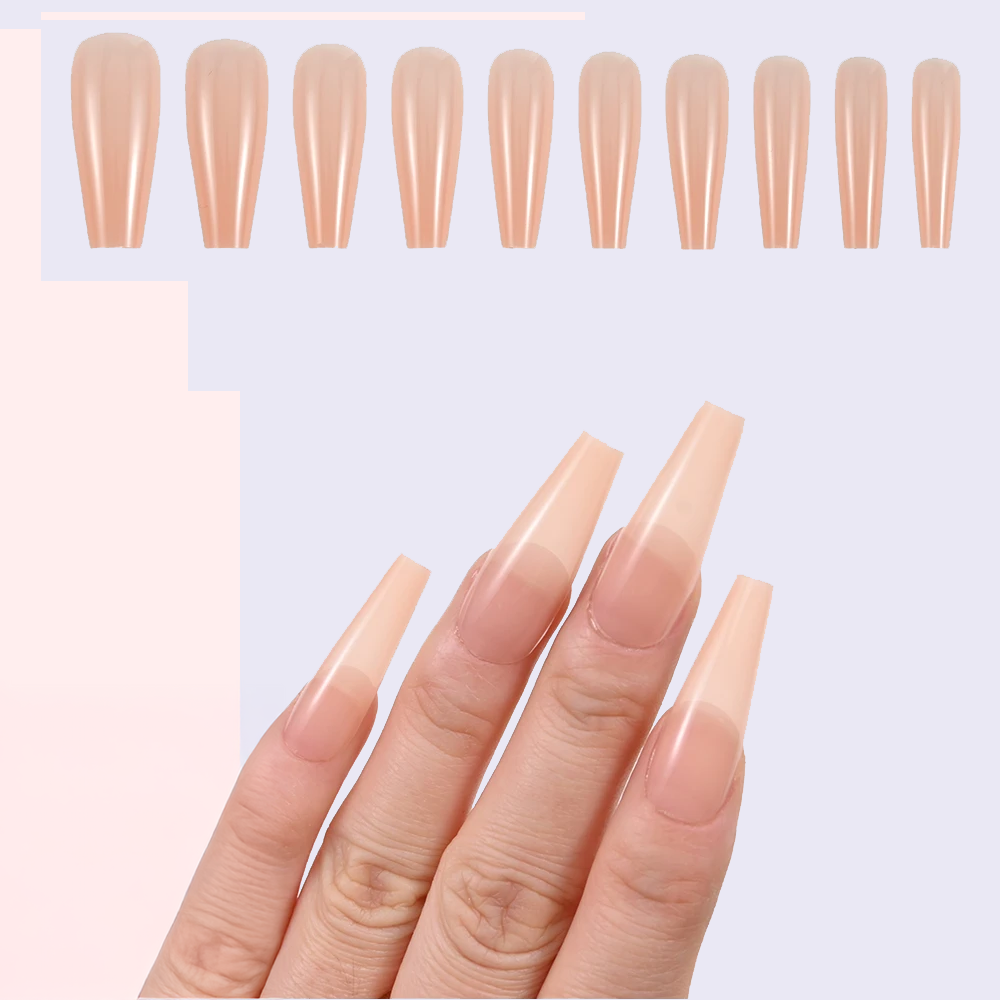 Nude Coffin Fake Nail Tips - 100 High-Quality Pieces (10 Sizes)

