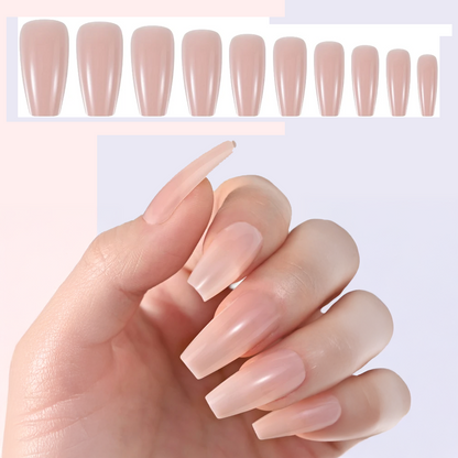 Nude Coffin Fake Nail Tips - 100 High-Quality Pieces (10 Sizes)

