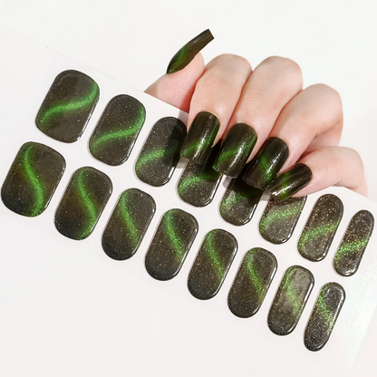 Semi-Cured Gel Nails in Various Colors with Cat Eye Effect